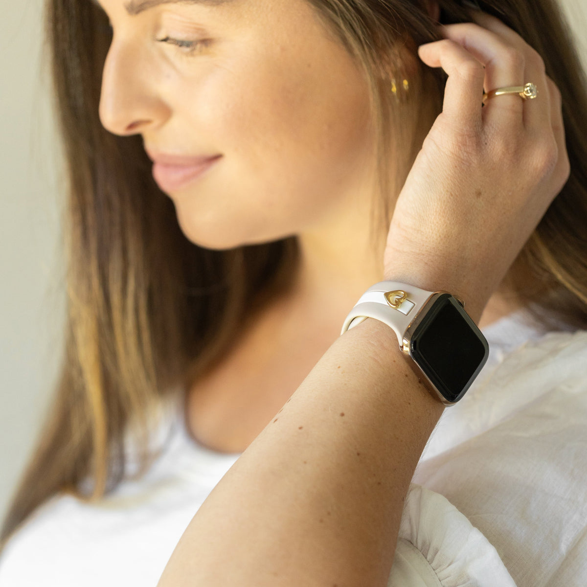 Heart to Love ♡ Nude Sand & White Smart Watch Band