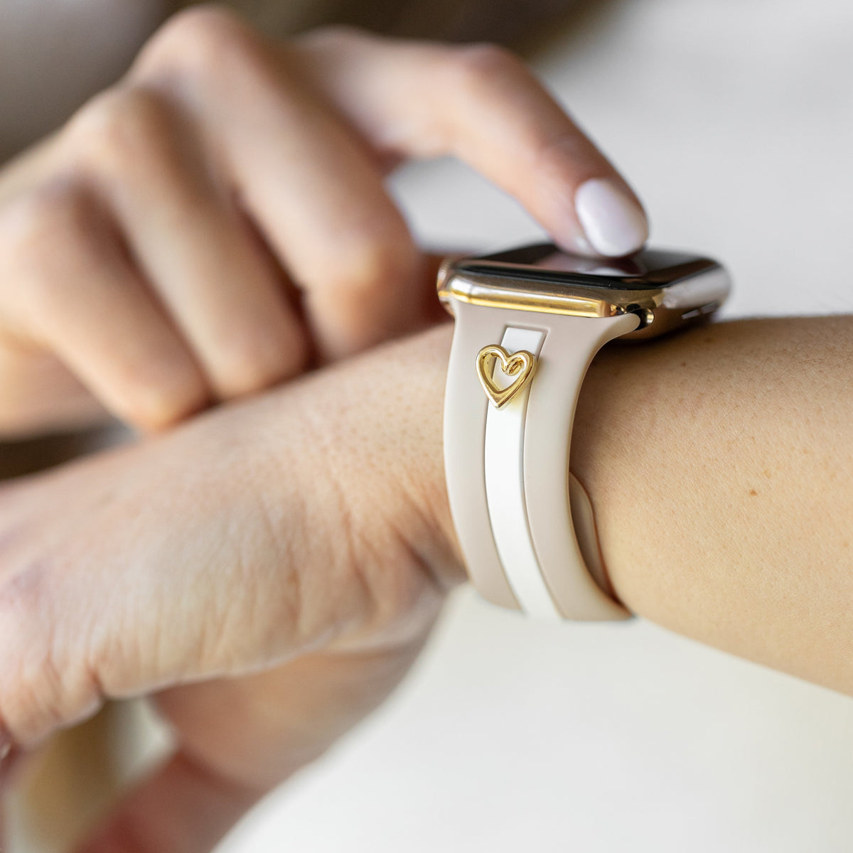 Heart to Love ♡ Nude Sand & White Smart Watch Band