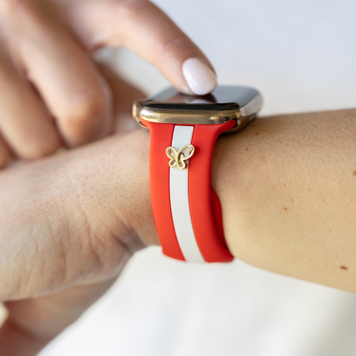 Honey Bee Red and White Apple Watch Band