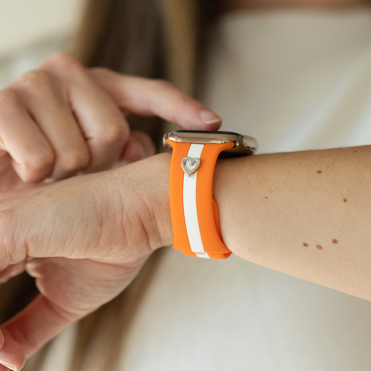 Skye Orange and White Smart Watch Band