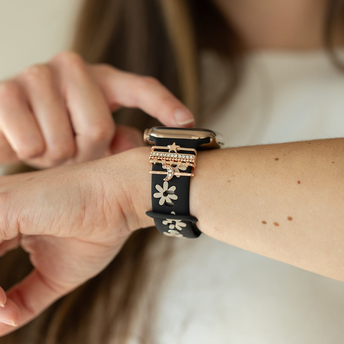 Black Nude Daisy Moon-Star Smart Watch Band