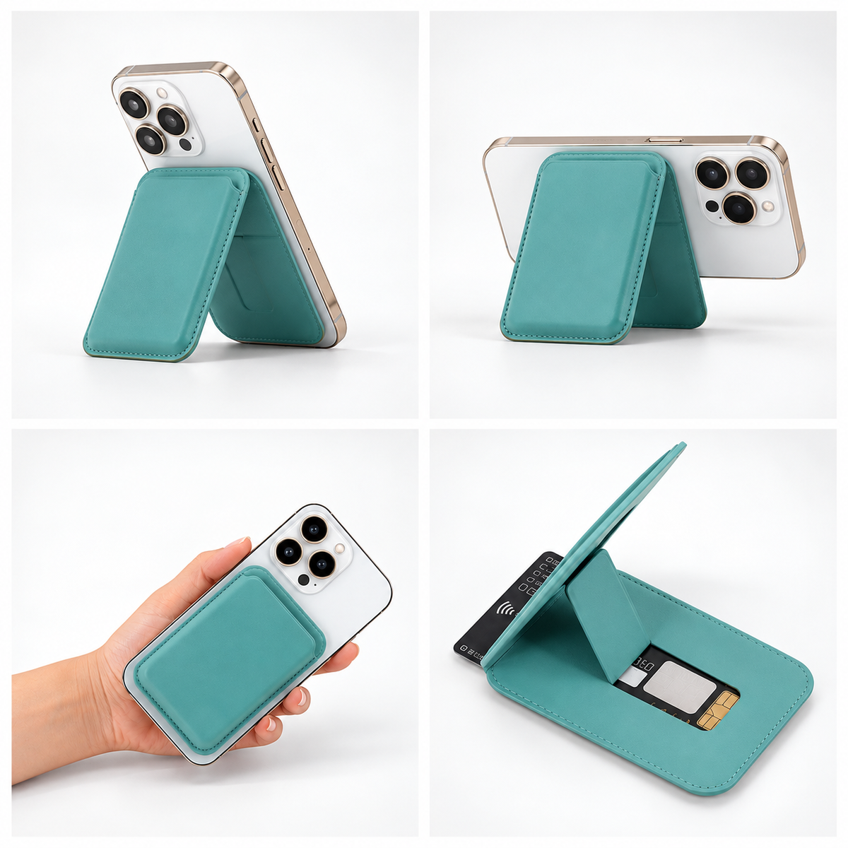 Prop Me Up MagSafe wallet stand in blue on white