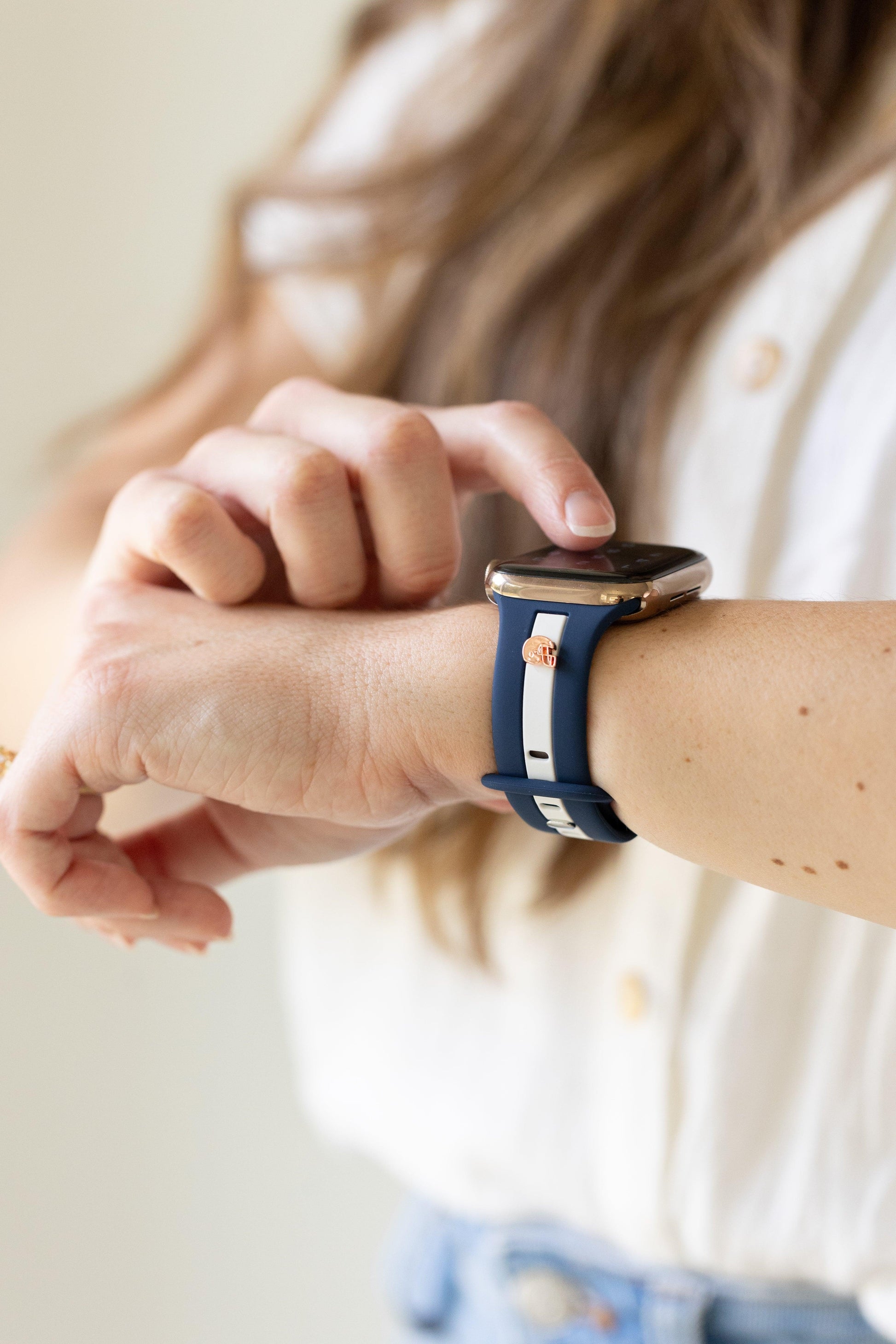 Navy Blue & White Apple WatchBand Football Fever Starting Line Up ‘23 - Strawberry Avocados