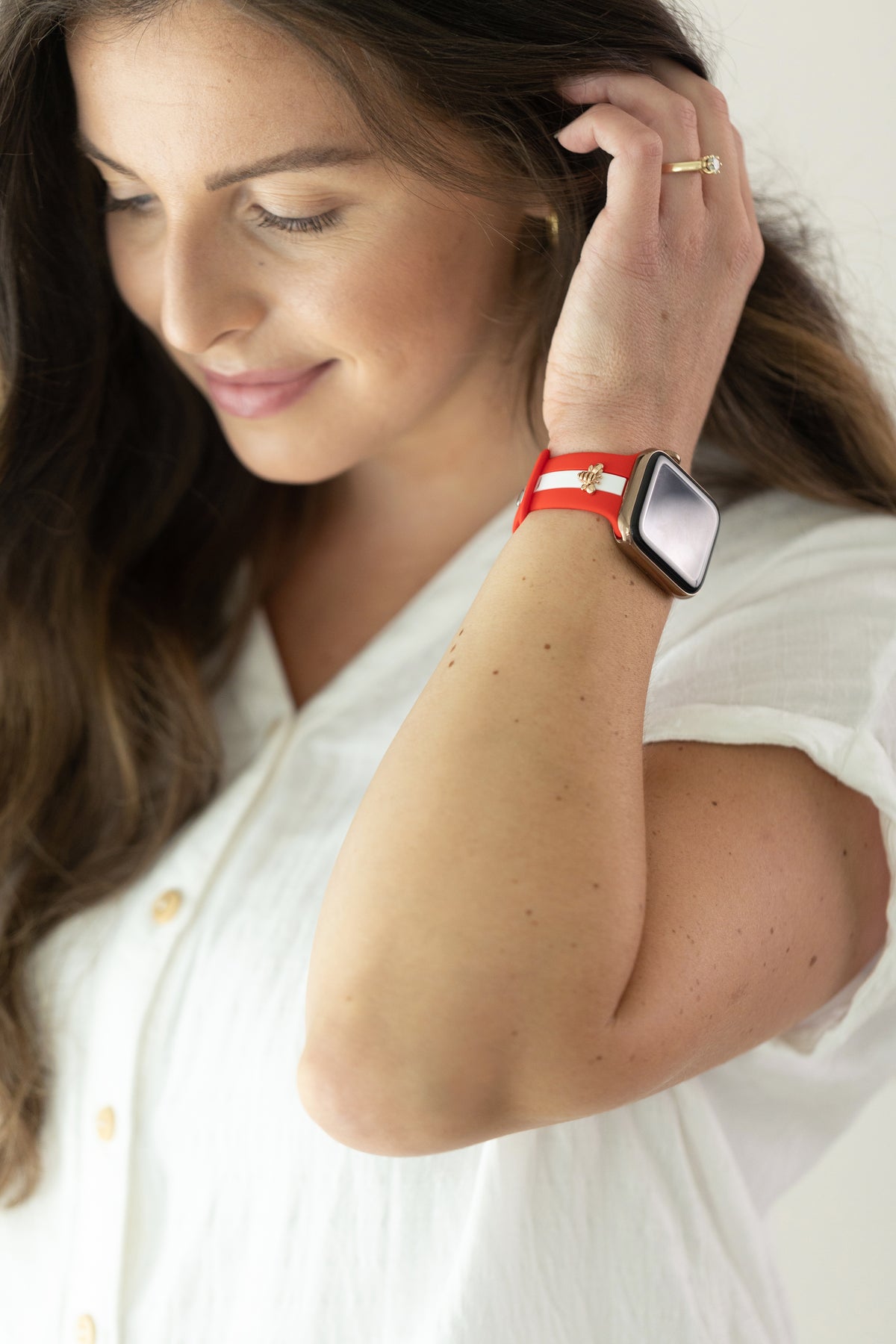 Honey Bee Red and White Apple Watch Band