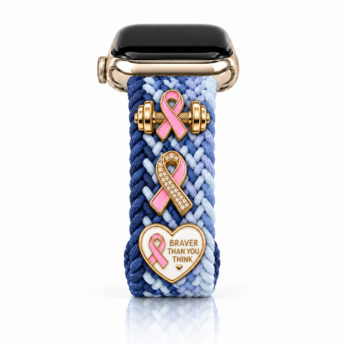 The Cloud Watchband - Blueberry Moonlight with three Breast Cancer Awareness screw-back charms