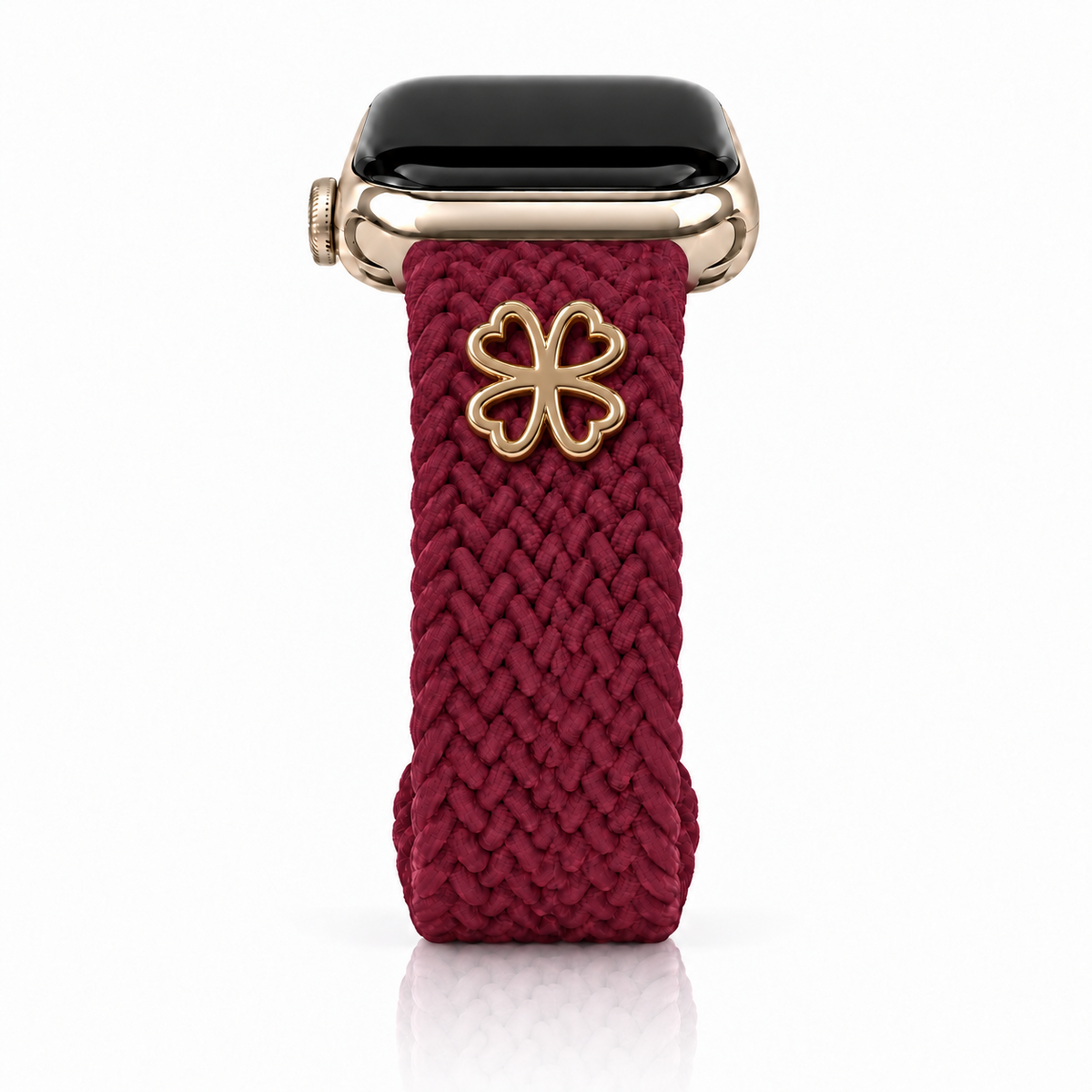 The Cloud Watchband - Cherry Merlot with gold Clover screw-back charm