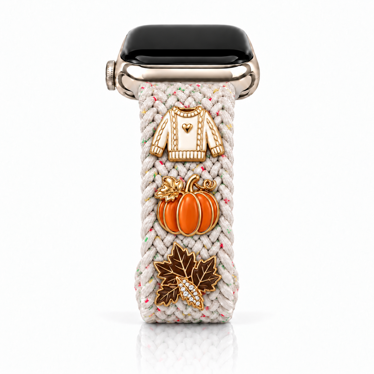 The Cloud Watchband - Confetti Wishes with three Fall screw-back charms and dark brown leaf