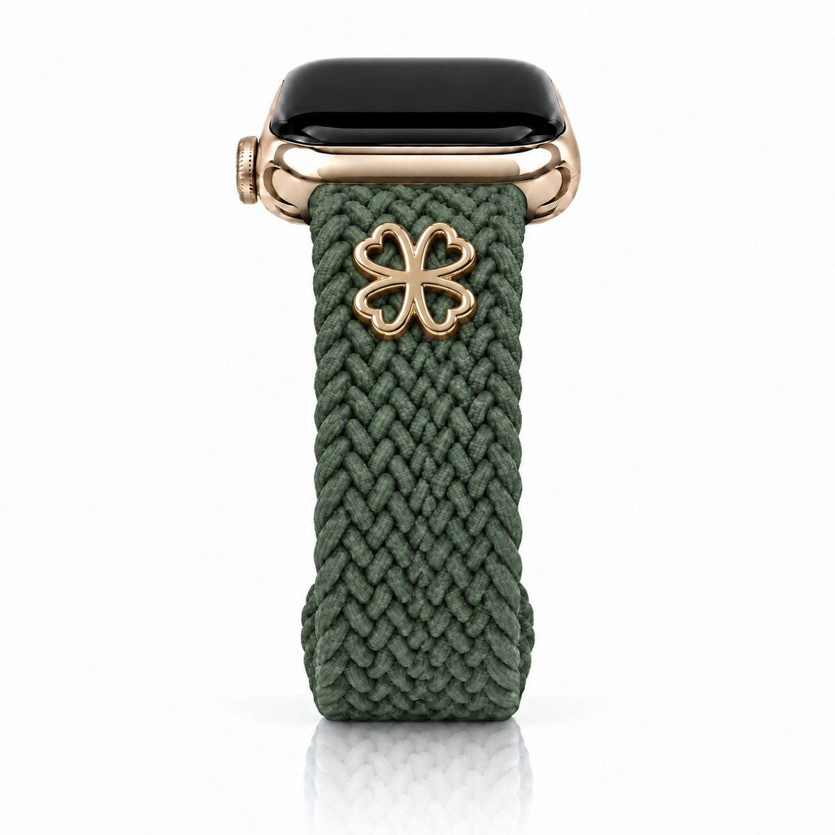 The Cloud Watchband - Enchanted Olive with gold Clover screw-back charm