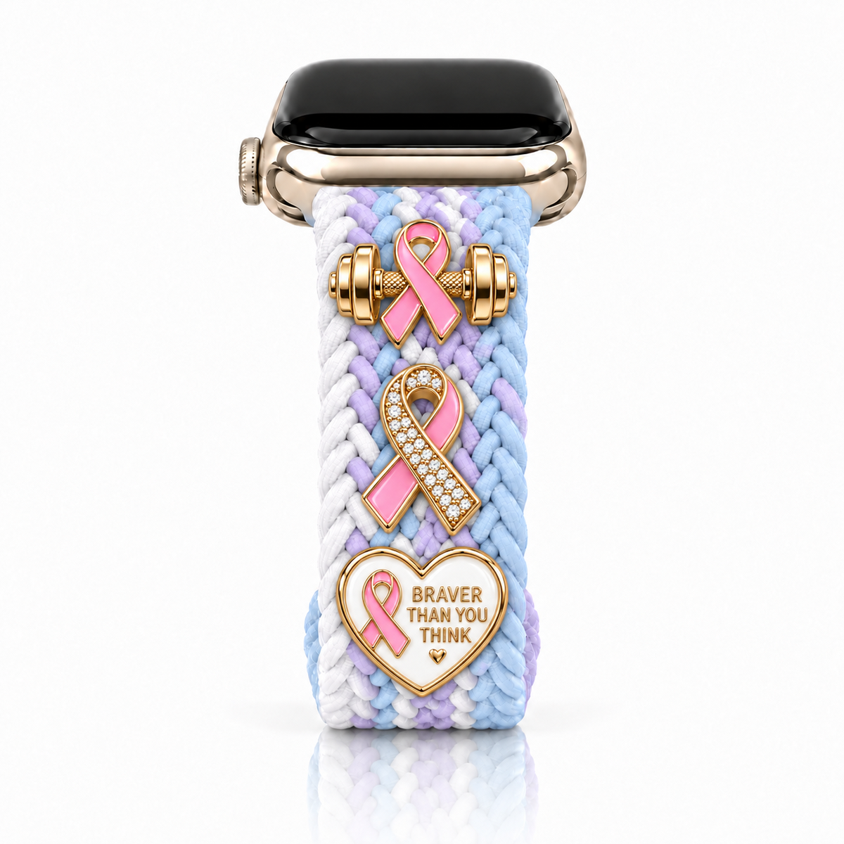 The Cloud Watchband - Lavender Skies with three Breast Cancer Awareness screw-back charms