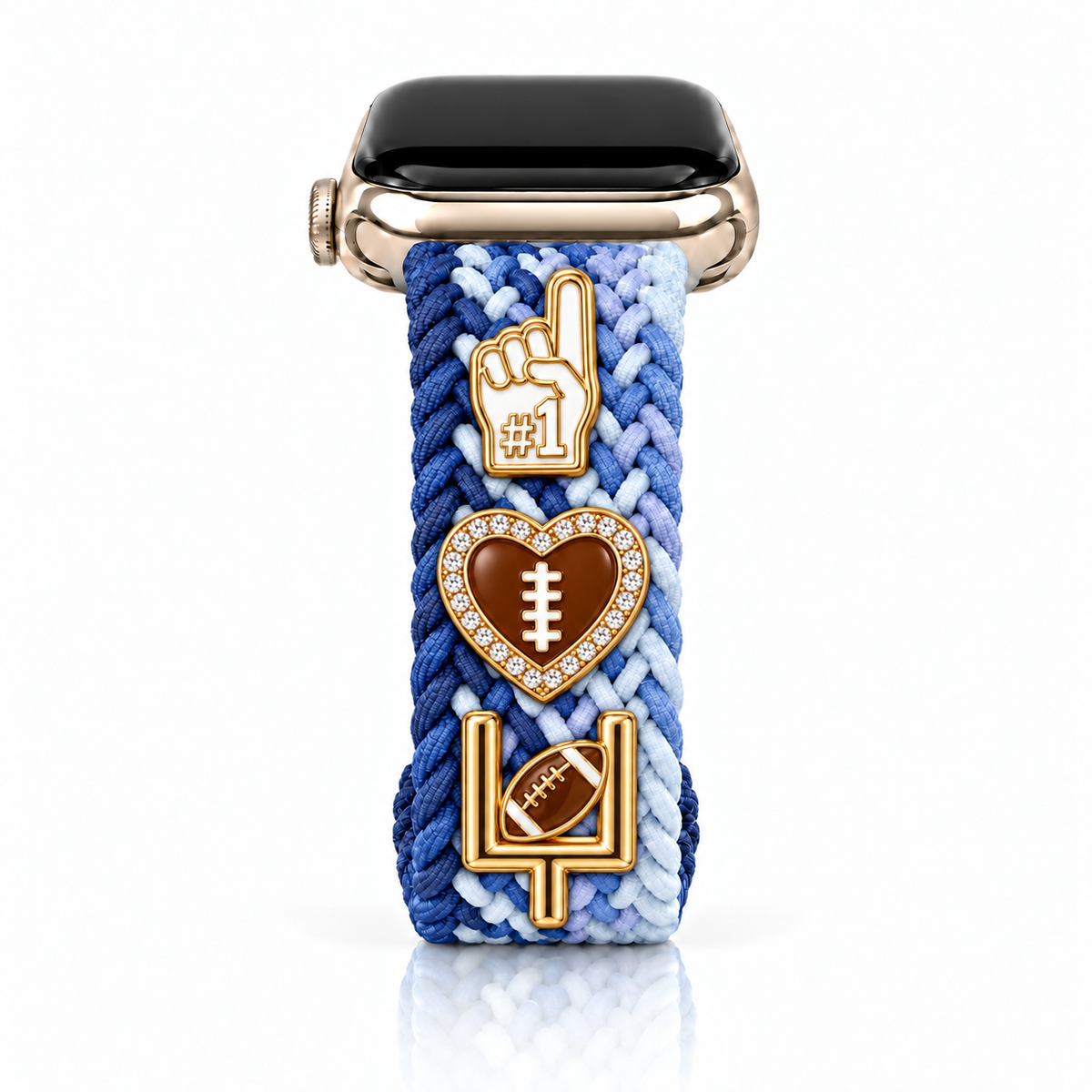 The Cloud Watchband-Blueberry Moonlight with three Football ‘26 charms arranged vertically