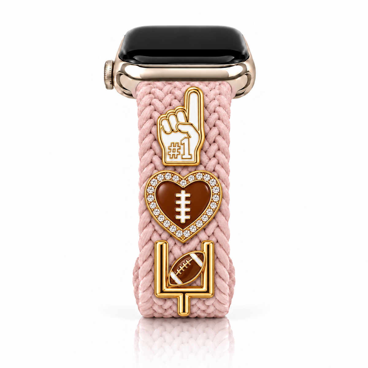 The Cloud Watchband-Blushing Pearls with three Football ‘26 charms arranged vertically