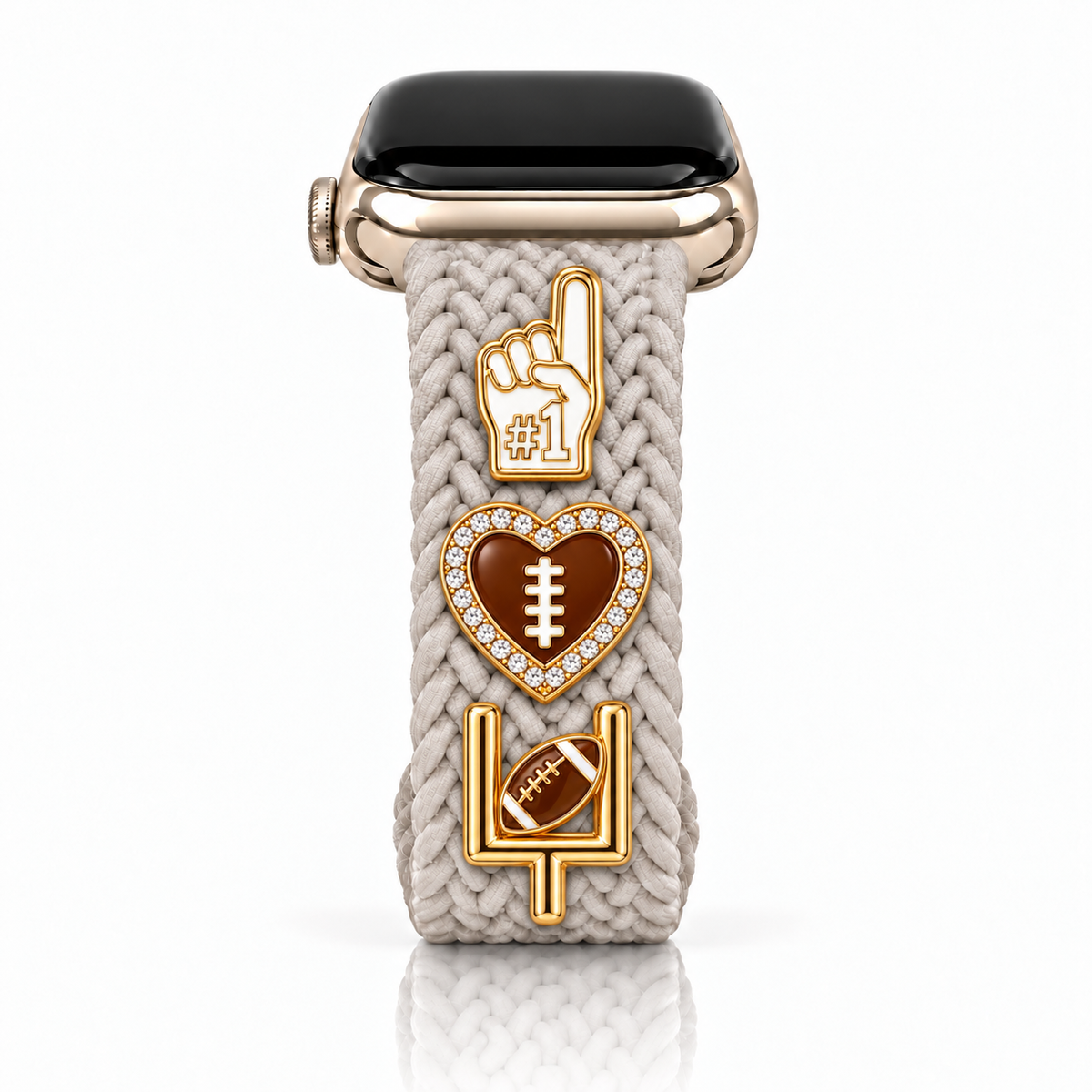 The Cloud Watchband-Caribbean Sand with three Football ‘26 charms arranged vertically