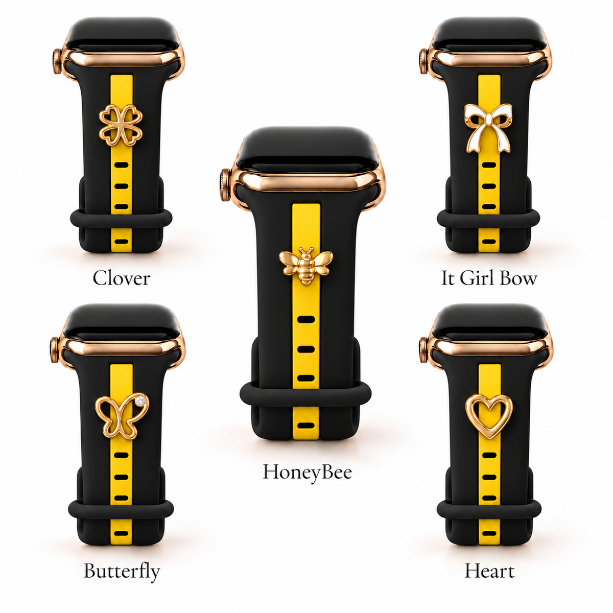 Skye Black & Yellow: Honey Bee, Clover, It Girl Bow, Butterfly and Heart charms