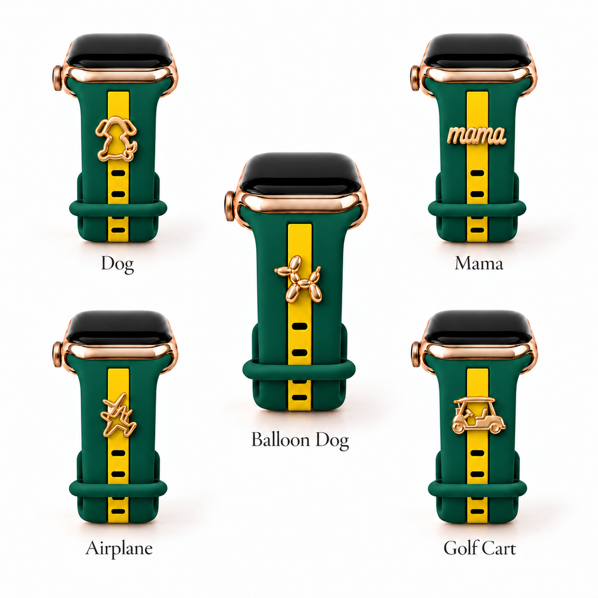 Skye Green & Yellow with Dog, Mama, Balloon Dog, Airplane and Golf Cart charms