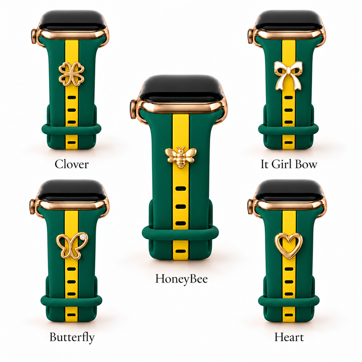 Skye Green & Yellow: Honey Bee, Clover, It Girl Bow, Butterfly and Heart charms