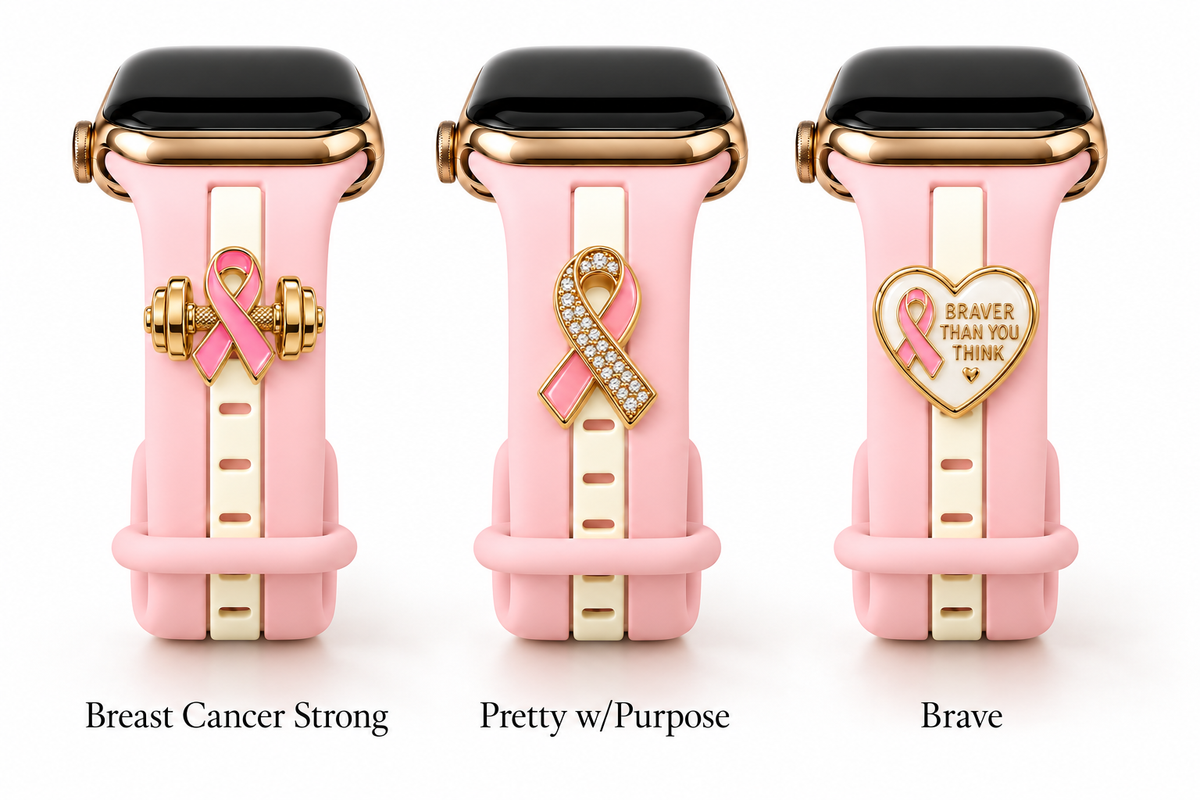 Skye Lady Cressida Cowper Prissy Pink Smart Watch Band with Breast Cancer Strong, Pretty w/Purpose, and Brave charms